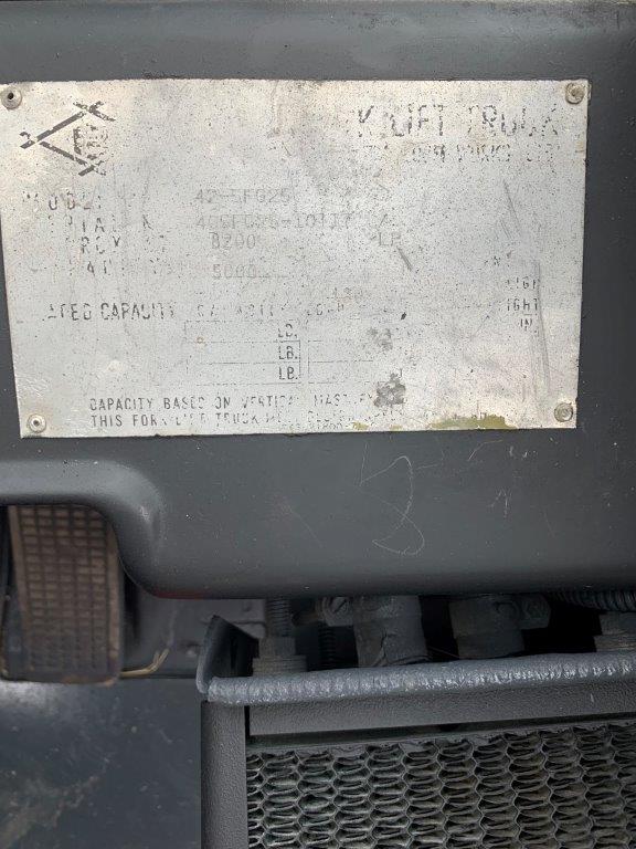 Model 42-5FG25 orange toyota forklift with serial number 10117 for sale