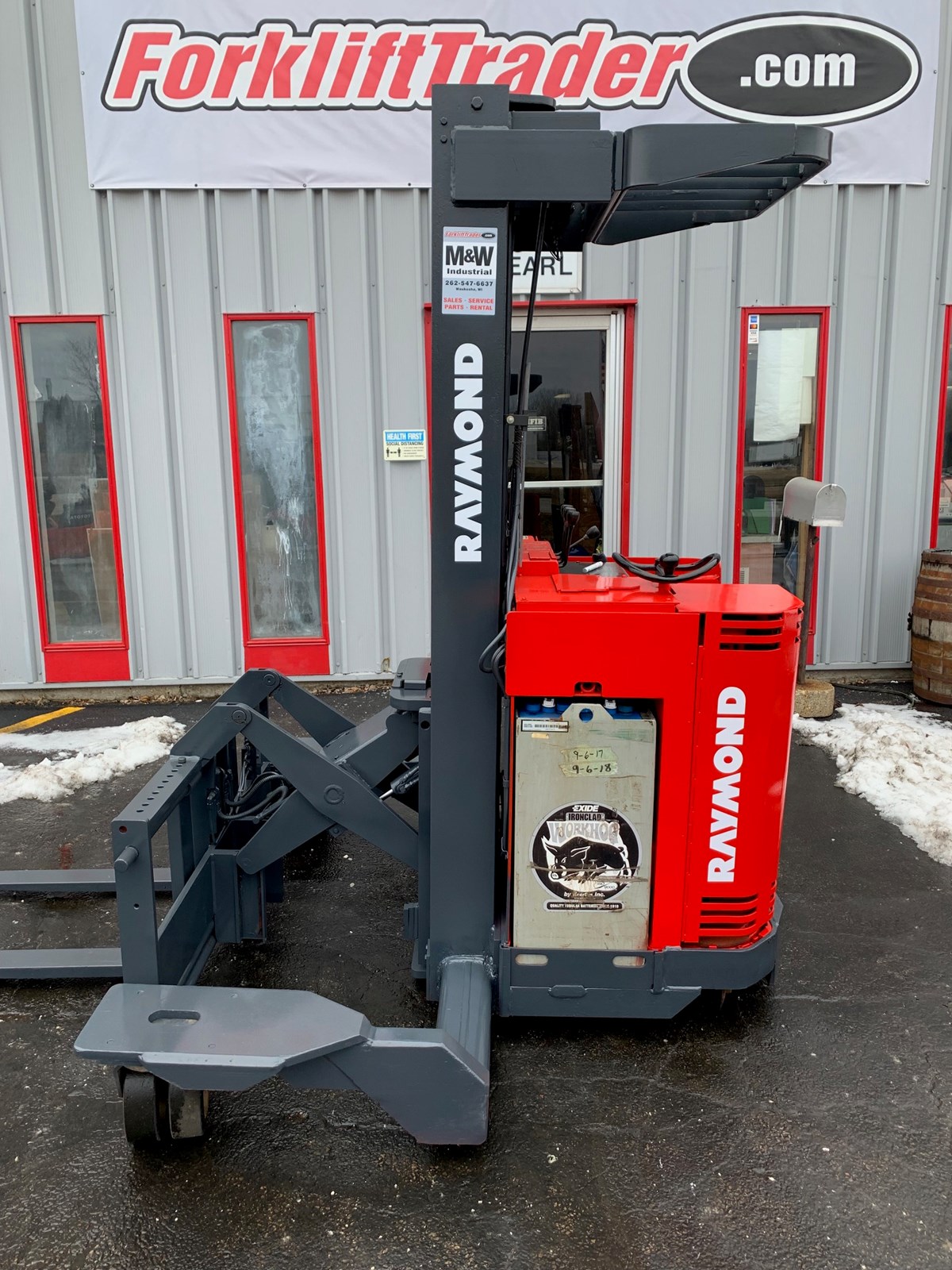 Red raymond reach truck with 3,000lb capacity for sale
