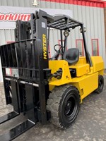 Yellow hyster forklift with lumber forks for sale