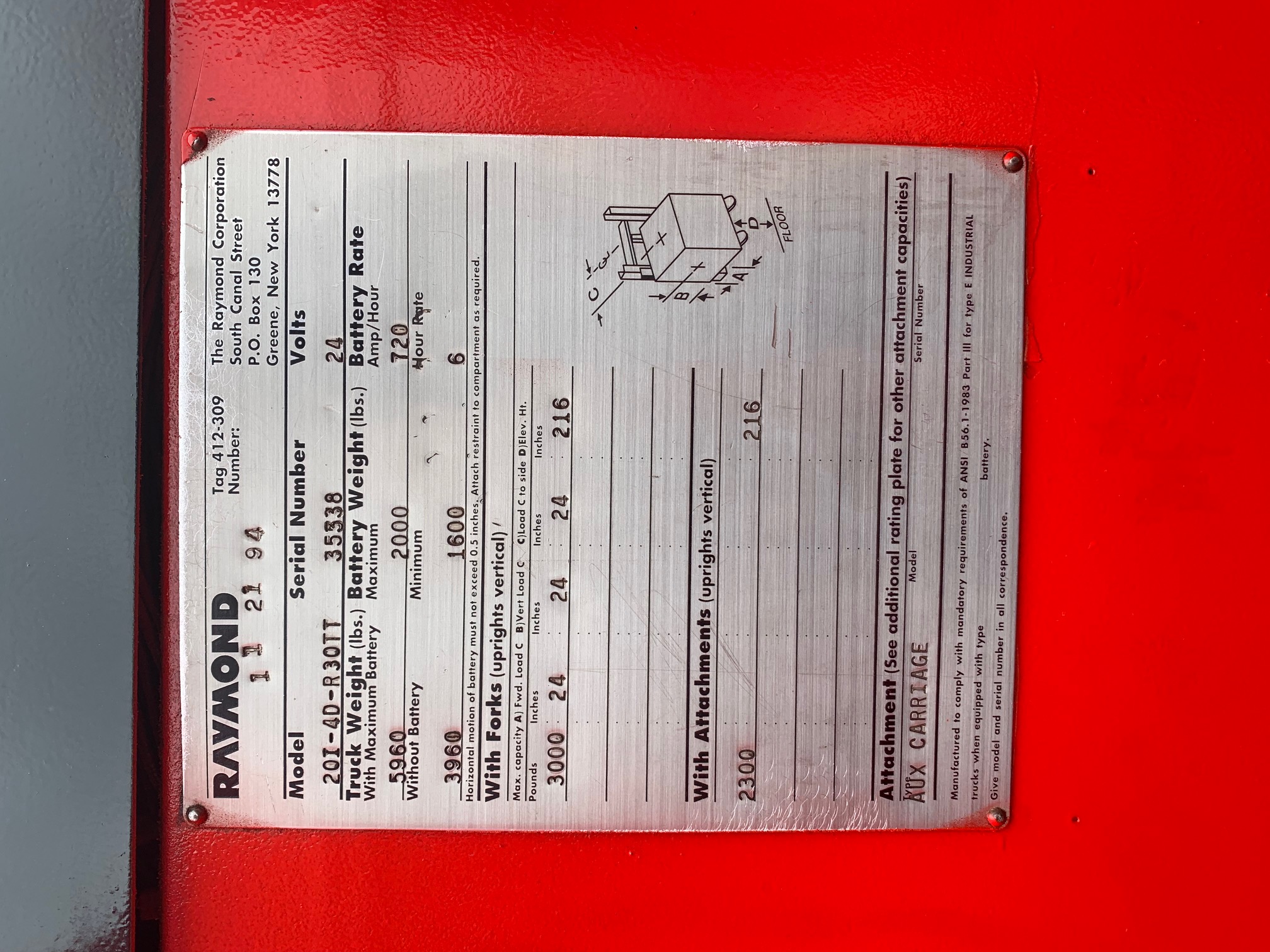 Model 20I-4D-R30TT red raymond reach truck with serial number 35338 for sale