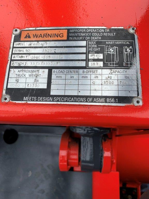Model F04G40V red nissan forklift with serial number AN29B00051 for sale