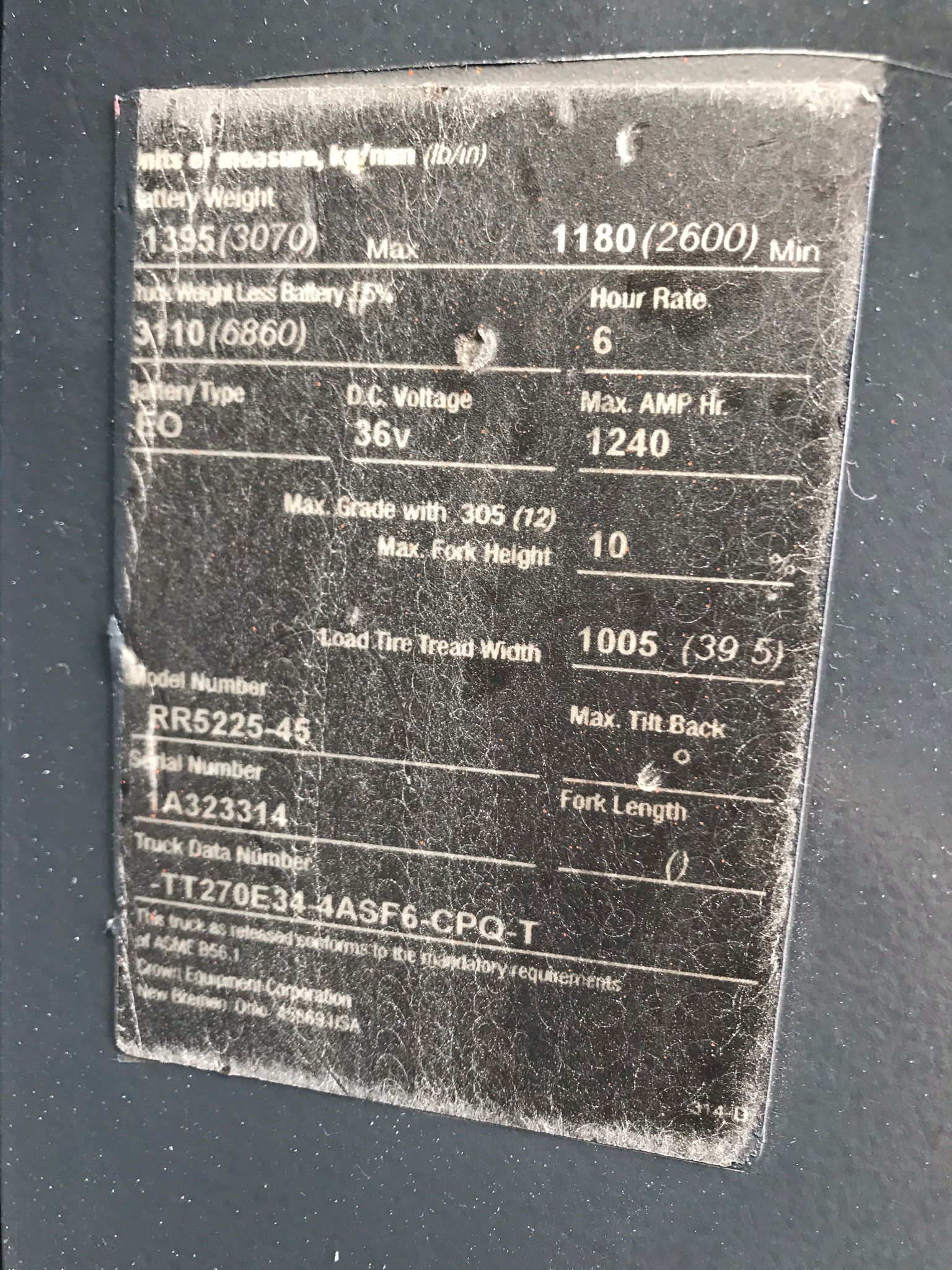 Model RR5225-45 white crown reach truck with serial number 1A323314 for sale